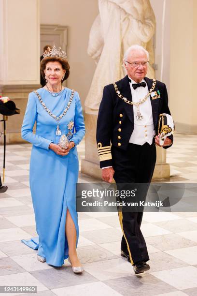 September 11: King Carl Gustaf of Sweden and Queen Silvia of Sweden at Christiansborg palace for the gala diner during the 50 years anniversary of...