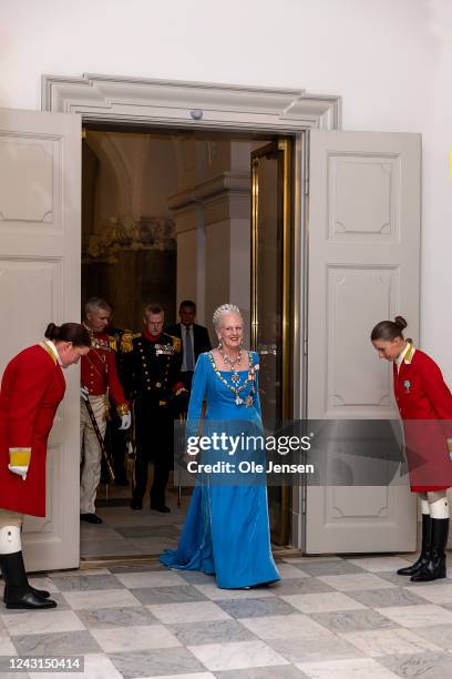 Queen Margrethe of Denmark arrives to Christiansburg Castle to host the Gala Dinner on the occasion of the 50 years anniversary of Her Queens...