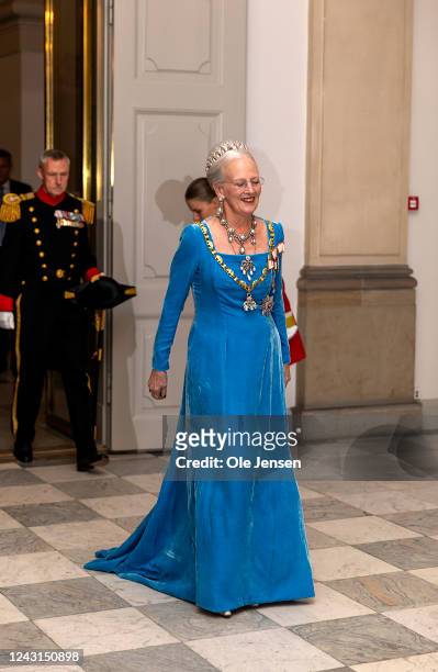 Queen Margrethe of Denmark arrives to Christiansburg Castle to host the Gala Dinner on the occasion of the 50 years anniversary of Her Queens...