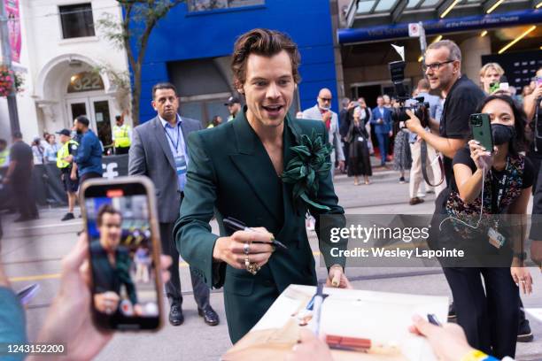 Harry Styles arrives at the world premiere of The Policeman during the 2022 Toronto International Film Festival on September 11, 2022 in Toronto,...