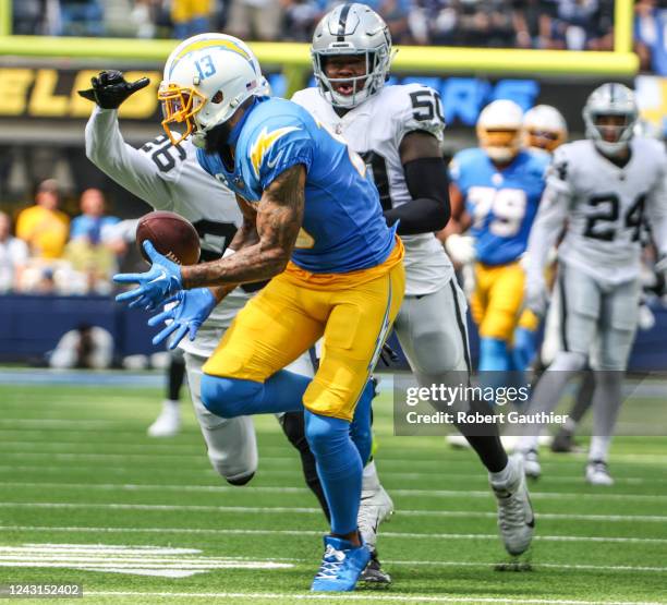 Inglewood, CA, Sunday, September 11, 2022 - Los Angeles Chargers wide receiver Keenan Allen hauls in a long pass from Los Angeles Chargers...