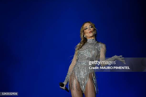 British singer Rita Ora performs on the main stage of the Rock in Rio music festival at the Rio 2016 Olympic Park in Rio de Janeiro, Brazil, on...