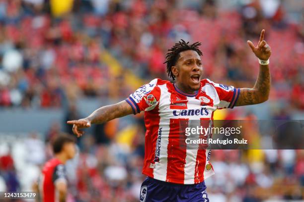 Abel Hernández of Atletico San Luis celebrates after scoring the second goal of his team during the 14th round match between Atlas and Atletico San...