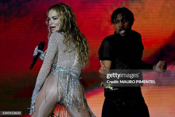 British singer Rita Ora performs on the main stage of the Rock in Rio music festival at the Rio 2016 Olympic Park in Rio de Janeiro, Brazil, on...