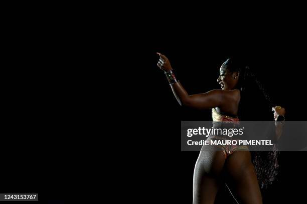 Rapper Megan Thee Stallion performs on the main stage of the Rock in Rio music festival at the Rio 2016 Olympic Park in Rio de Janeiro, Brazil, on...