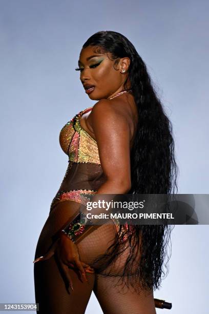 Rapper Megan Thee Stallion performs on the main stage of the Rock in Rio music festival at the Rio 2016 Olympic Park in Rio de Janeiro, Brazil, on...