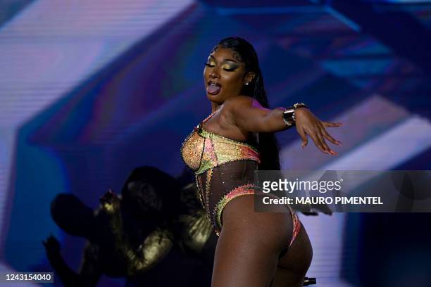 Rapper Megan Thee Stallion performs on the main stage of the Rock in Rio music festival at the Rio 2016 Olympic Park in Rio de Janeiro, Brazil, on...