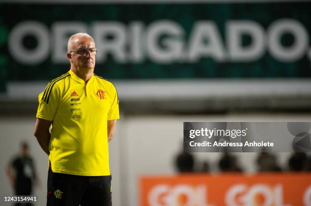 Dorival Junior head coach of Flamengo looks on before a match between Goias and Flamengo as part of Brasileirao 2022 at Estadio da Serrinha on...