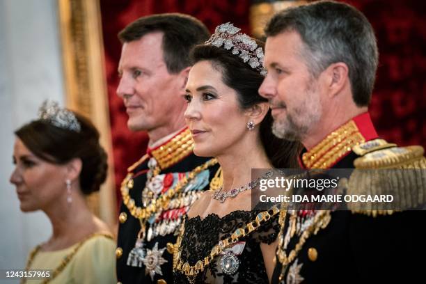 Danish Crown Princess Mary attends the gala banquet at Christiansborg Palace, on September 11, 2022. - The banquet is held to mark the 50th...