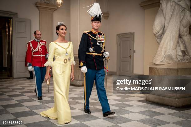 Prince Joachim and Princess Marie of Denmark arrive at the gala banquet at Christiansborg Palace on September 11 during celebrations to mark the 50th...