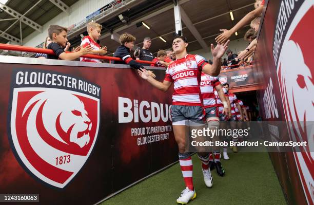 Gloucester's Louis Rees-Zammit walks out at the beginning of the game during the Gallagher Premiership Rugby match between Gloucester Rugby and Wasps...
