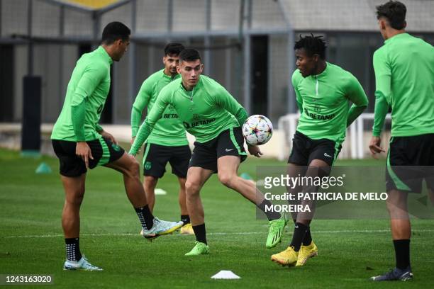 Sporting Lisbon's Greek midfielder Sotiris Alexandropoulos takes part in a training session at the Cristiano Ronaldo Academy training ground in...