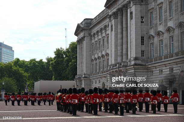 The Changing of the Guard ceremony takes place outside Buckingham Palace in London on September 12 following the death of Queen Elizabeth II on...