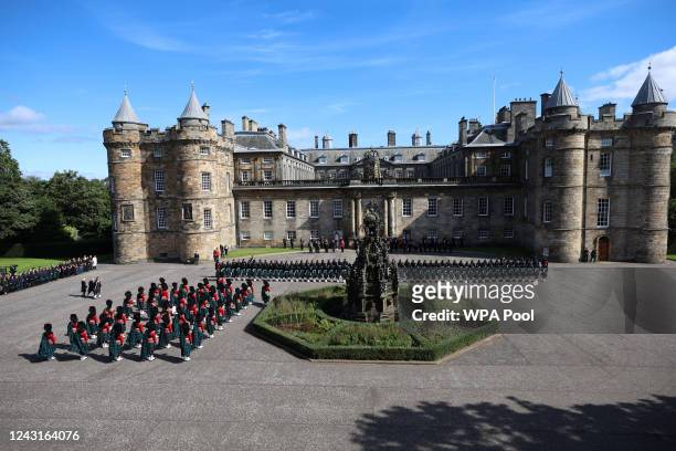 King Charles III and Camilla, Queen Consort arrive at the Palace of Holyroodhouse ahead of his meeting with Scotland's First Minister Nicola Sturgeon...