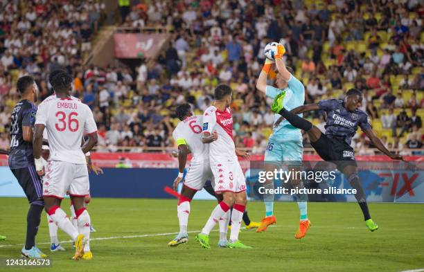 Monaco, Monte Carlo AS Monaco - Olympique Lyonnais Football Match with german Goalkeeper Alexander Nubel, Nuebel. Lyon, Fussball, Soccer, L1, Ligue...