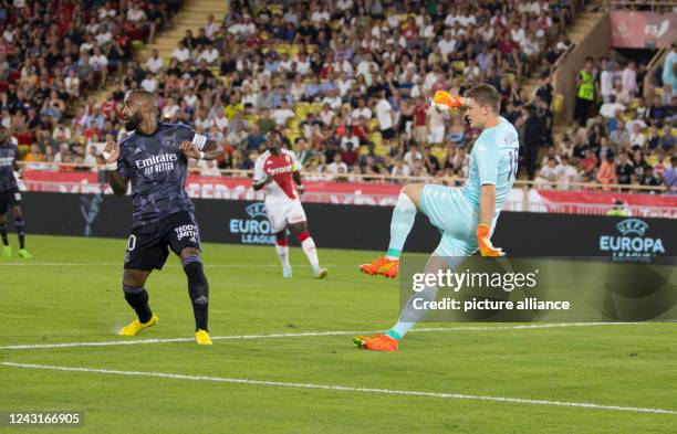 Monaco, Monte Carlo AS Monaco - Olympique Lyonnais Football Match with german Goalkeeper Alexander Nubel, Nuebel. Lyon, Fussball, Soccer, L1, Ligue...