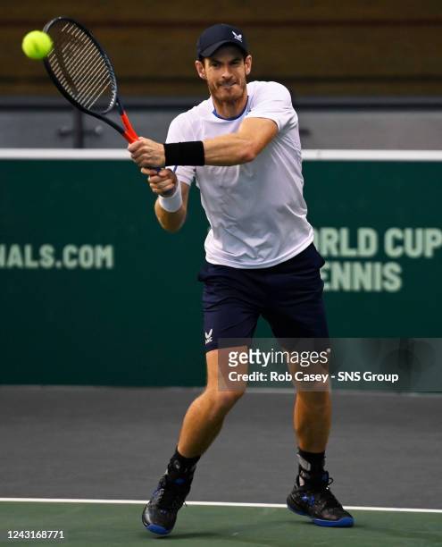 Andy Murray during the Davis Cup Practice at the Emirates Arena Glasgow, on September 12 in Glasgow, Scotland.