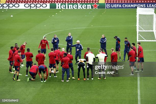 Ajax coach Alfred Schreuder during the training session ahead of the Champions League match against Liverpool FC at Anfield on September 12, 2022 in...