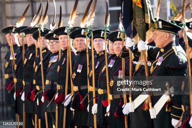 The Royal Company of Archers at St Giles Cathedral on September 12, 2022 in Edinburgh, Scotland. King Charles III joins the procession accompanying...