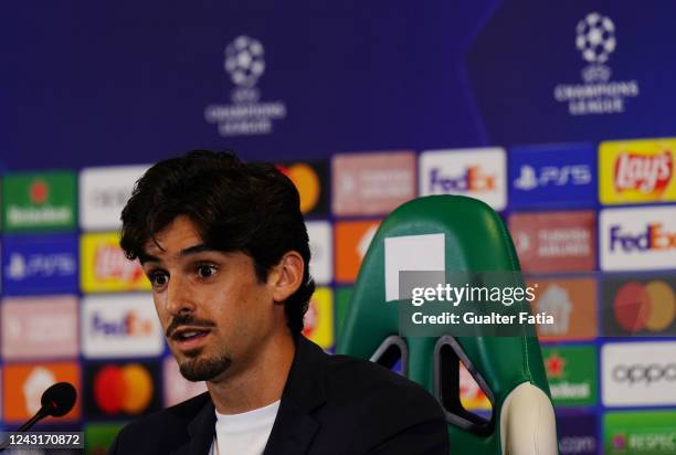 Francisco Trincao of Sporting CP during the Sporting CP UEFA Champions League Press Conference at Estadio Jose Alvalade on September 12, 2022 in...