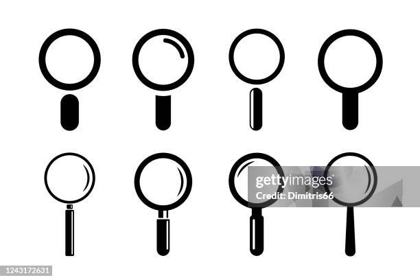 magnifying glass icon set - glass vector stock illustrations