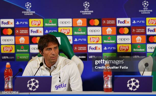 Manager Antonio Conte of Tottenham Hotspur FC during a press conference ahead of tomorrow’s UEFA Champions League match against Sporting CP at...