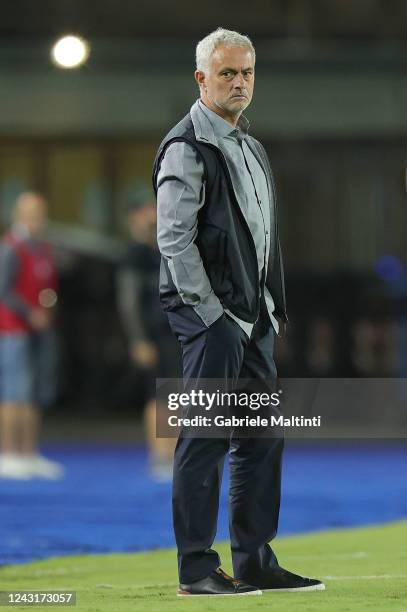 José Mário dos Santos Mourinho Félix manager of AS Roma looks on during the Serie A match between Empoli FC and AS Roma at Stadio Carlo Castellani on...