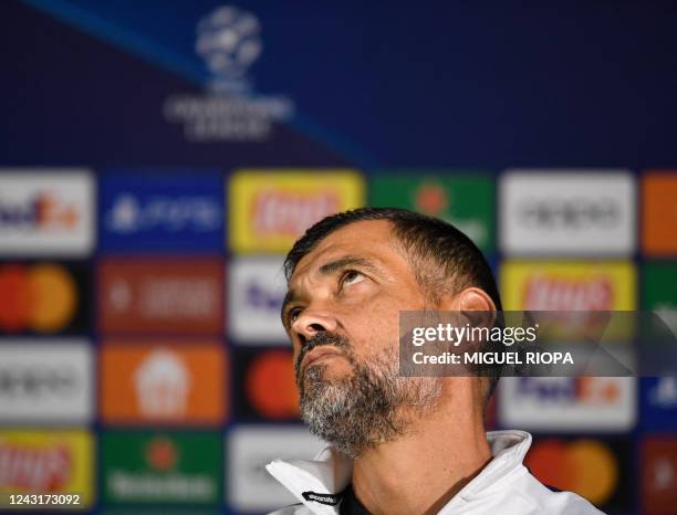 Porto's Portuguese coach Sergio Conceicao addresses a press conference at the Dragao Stadium in Porto, on September 12 on the eve of the UEFA...