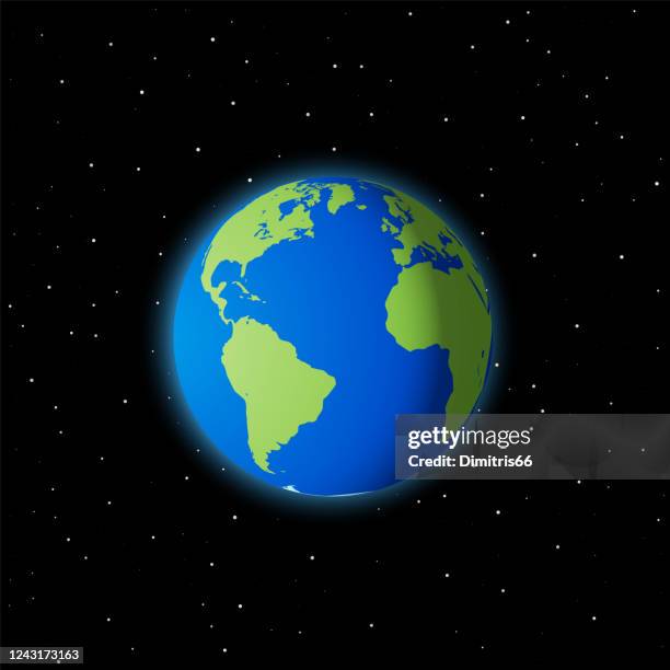 earth and stars in outer space - world map 3d stock illustrations