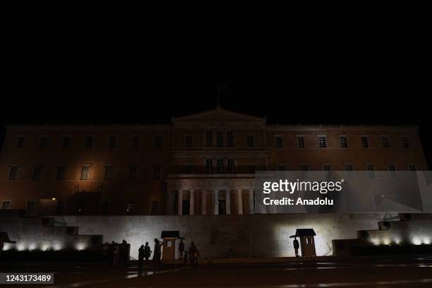 The lighting of the Greek Parliament building is reduced to a minimum due to the austerity measures taken within the framework of the fight against...