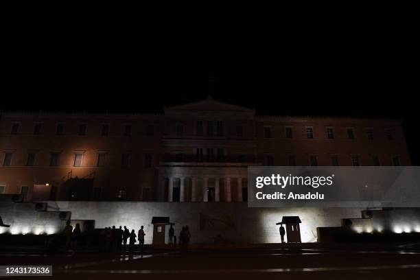 The lighting of the Greek Parliament building is reduced to a minimum due to the austerity measures taken within the framework of the fight against...