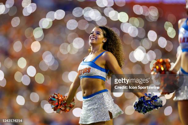 Florida Gators cheerleaders perform during the game between the Kentucky Wildcats and the Florida Gators on September 10, 2022 at Ben Hill Griffin...