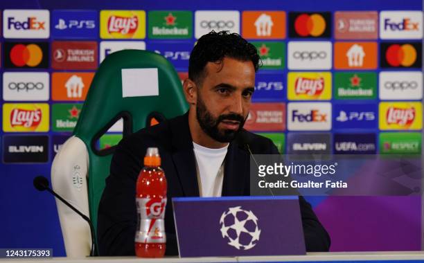 Manager Ruben Amorim of Sporting CP during a press conference, ahead of tomorrow’s UEFA Champions League match against Tottenham Hotspur, at Estadio...
