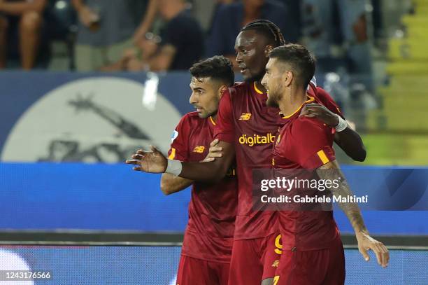 Tammy Abraham of AS Roma celebrates after scoring a goal during the Serie A match between Empoli FC and AS Roma at Stadio Carlo Castellani on...