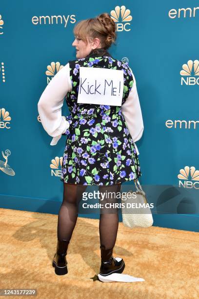 Comedian Emily Heller arrives for the 74th Emmy Awards at the Microsoft Theater in Los Angeles, California, on September 12, 2022.