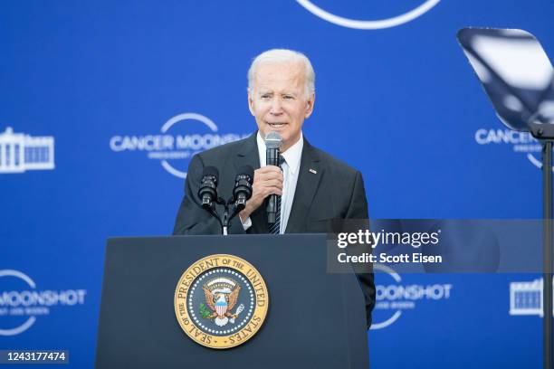 President Joe Biden delivers remarks at the John F. Kennedy Library and Museum on his Cancer Moonshot Initiative on September 12, 2022 in Boston,...