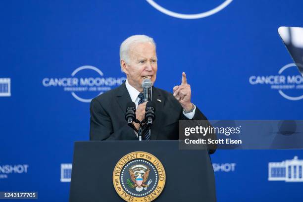 President Joe Biden delivers remarks at the John F. Kennedy Library and Museum on his Cancer Moonshot Initiative on September 12, 2022 in Boston,...