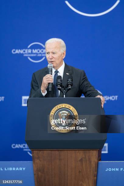 President Joe Biden delivers remarks at the John F. Kennedy Library and Museum on his Cancer Moonshot Initiative on September 12, 2022 in Boston,...