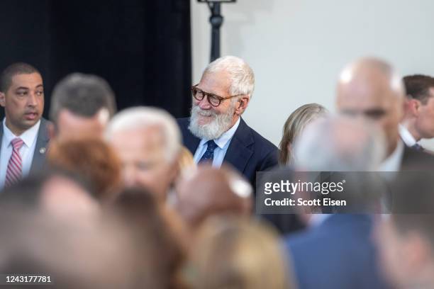 Television host David Letterman is in attendance during remarks by U.S. President Joe Biden remarks on his Cancer Moonshot Initiative at the John F....