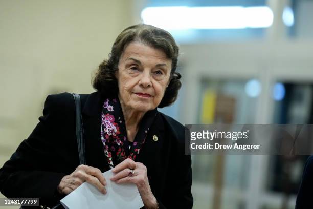 Sen. Dianne Feinstein walks through the Senate Subway on her way to a vote at the U.S. Capitol September 12, 2022 in Washington, DC. As lawmakers...