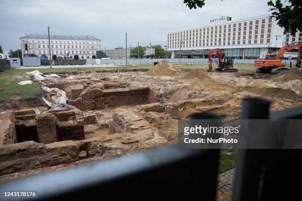 Remains of the Saxon Palace destroyed by the Nazis in 1944 are seen uncovered on Pilsudski Square in Warsaw, Poland on 13 September, 2022., 2022. A...