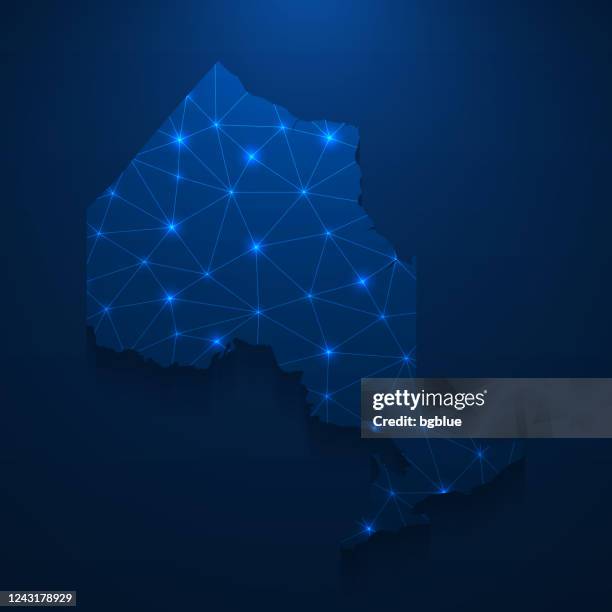 ontario map network - bright mesh on dark blue background - geography of ontario stock illustrations