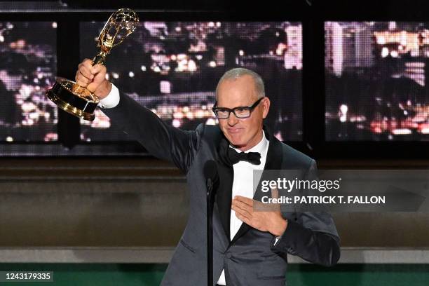 Actor Michael Keaton accepts the award for Outstanding Lead Actor In A Limited Or Anthology Series Or Movie for "Dopesick" onstage during the 74th...