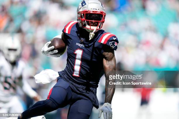 New England Patriots wide receiver DeVante Parker runs after a catch during the game between the New England Patriots and the Miami Dolphins, on...