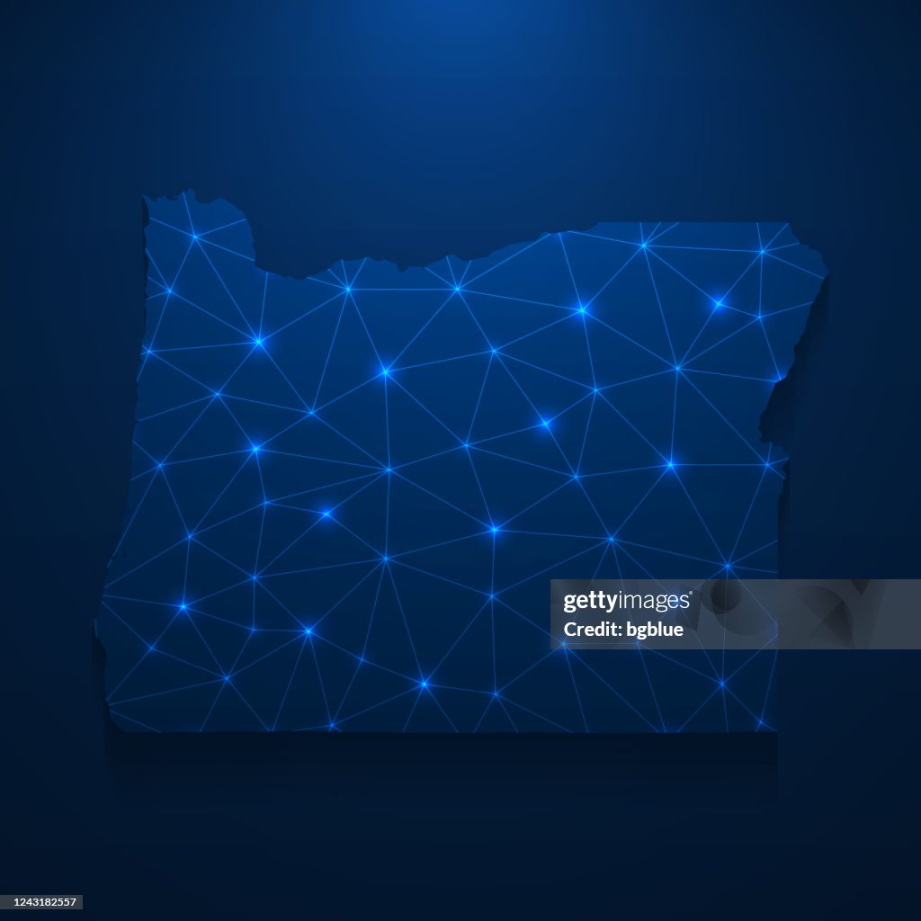 Oregon map network - Bright mesh on dark blue background