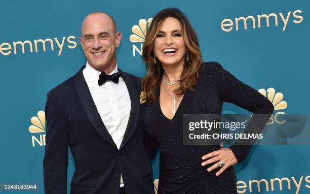 Actor Christopher Meloni and US actress Mariska Hargitay arrive for the 74th Emmy Awards at the Microsoft Theater in Los Angeles, California, on...