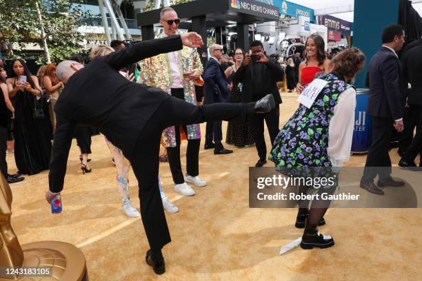 September 12, 2022 - Emily Heller wears a Kick Me sign on her back at the 74th Primetime Emmy Awards at the Microsoft Theater on Monday, September...