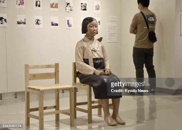 Statue symbolizing "comfort women" forced to work in the Japanese military's wartime brothels is on display on the first day of the two-day...