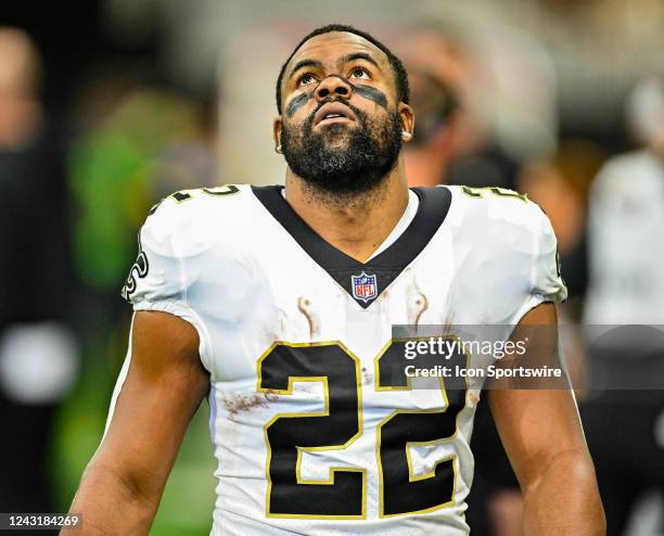 New Orleans running back Mark Ingram II on the sideline during the NFL game between the New Orleans Saints and the Atlanta Falcons on September 11th,...