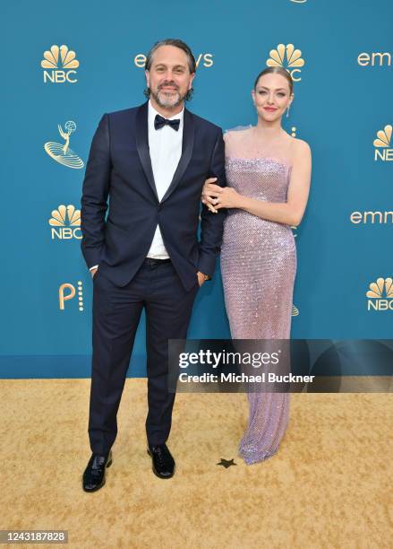 Thomas Sadoski and Amanda Seyfried at the 74th Primetime Emmy Awards held at Microsoft Theater on September 12, 2022 in Los Angeles, California.